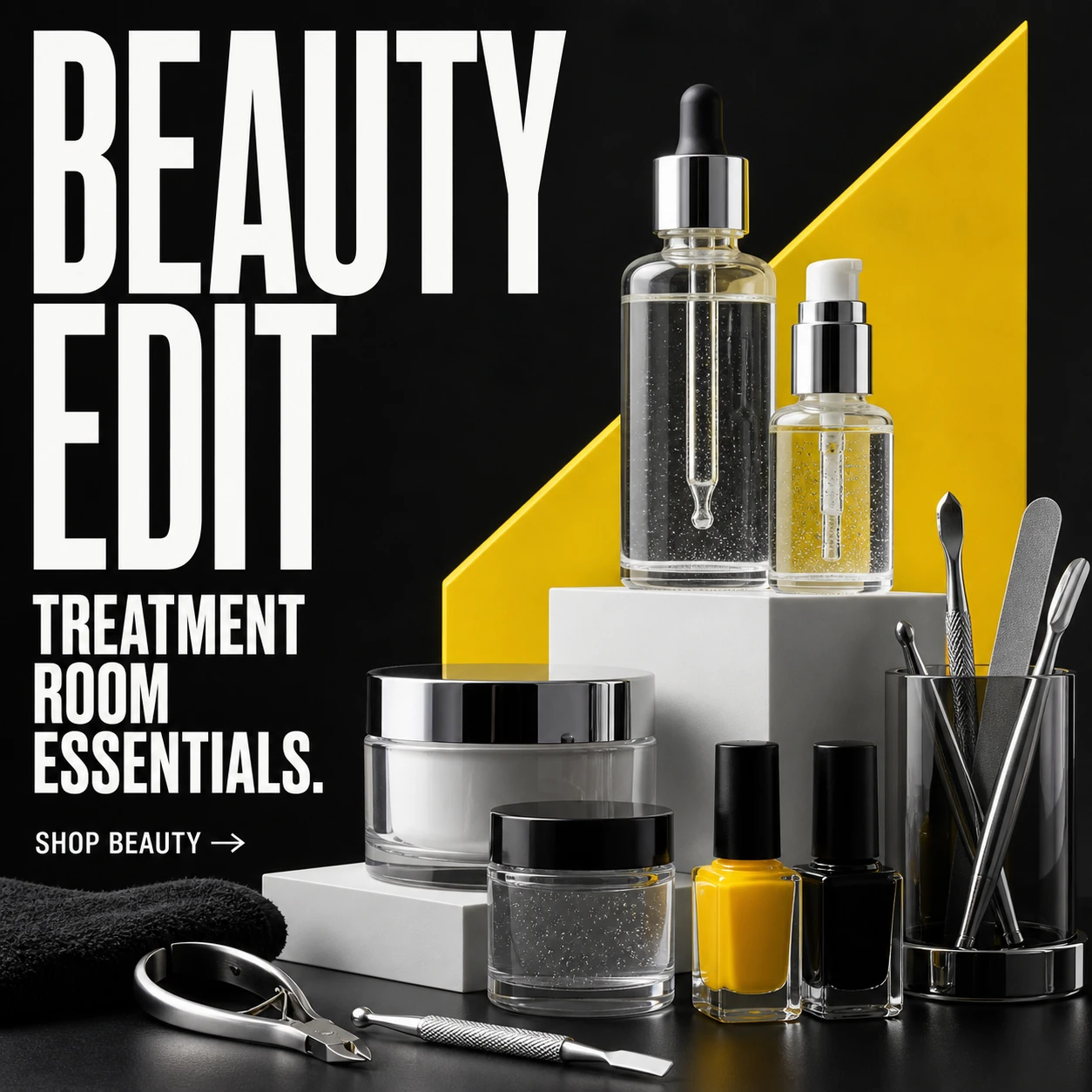 Beauty edit. Treatment room essentials. Shop beauty.