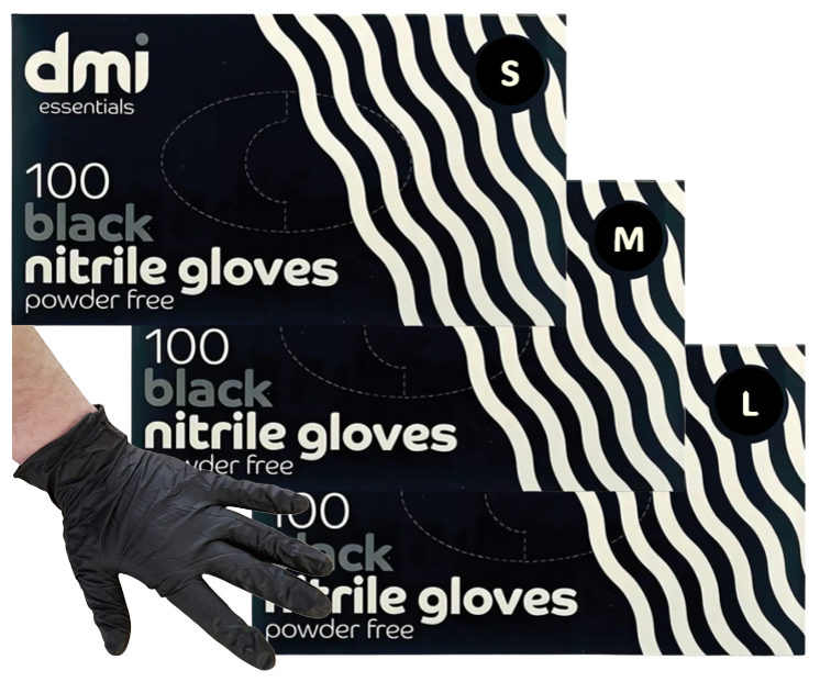 BLACK NITRILE GLOVES - POWDER FREE - BOX OF 100