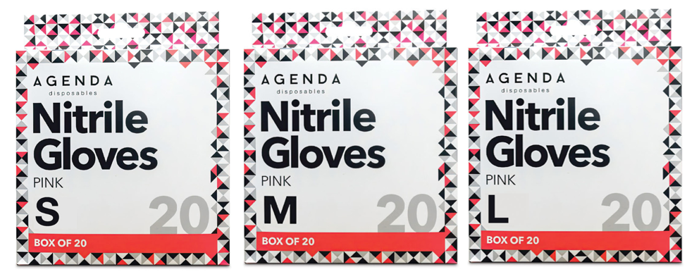 AGENDA PINK NITRILE POWDER FREE GLOVES -  20 PACK