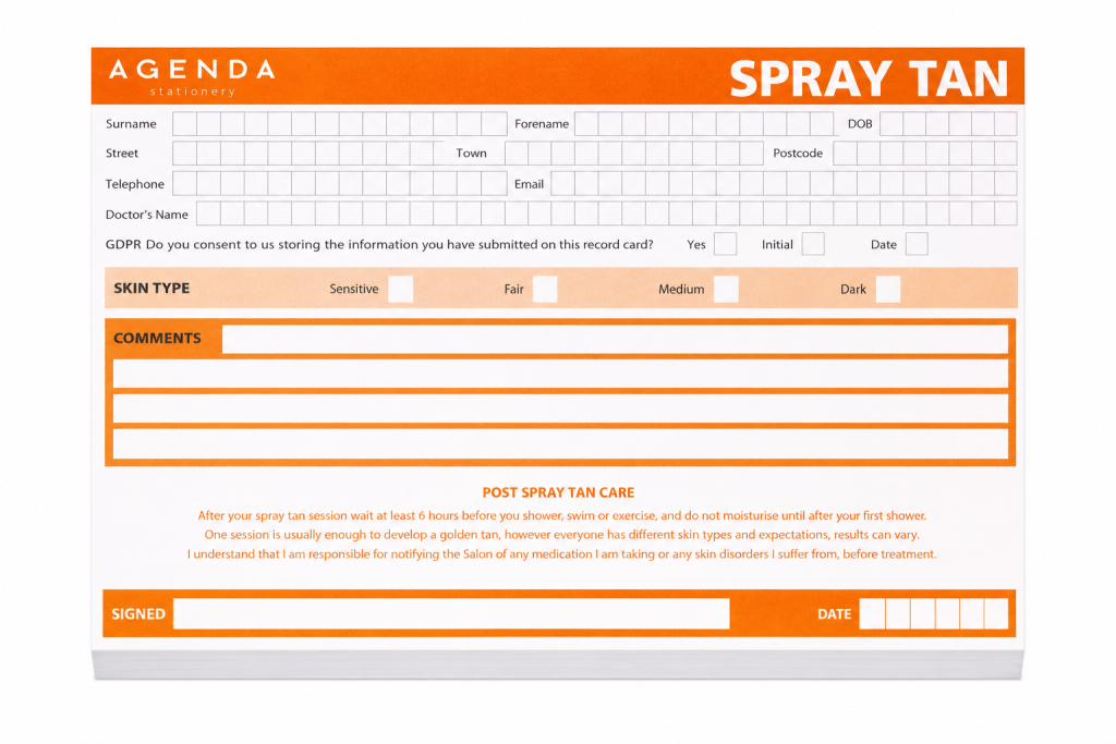 (RC8) RECORD CARDS - SPRAY TAN (100 PACK)