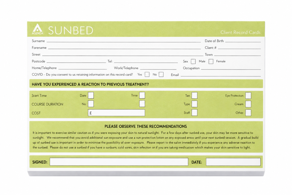 (RC3) RECORD CARDS - SUNBED (100 PACK)