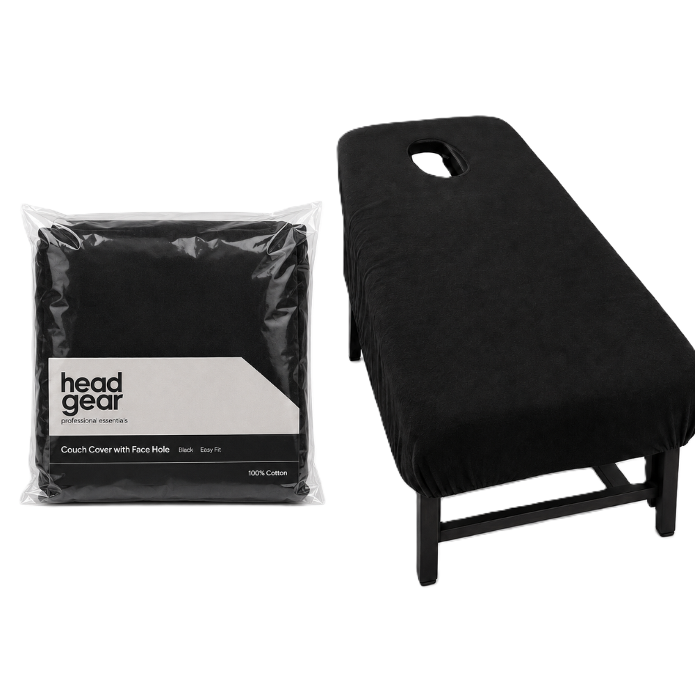 HEAD GEAR TOWELLING COUCH COVER - BLACK - WITH FACE HOLE