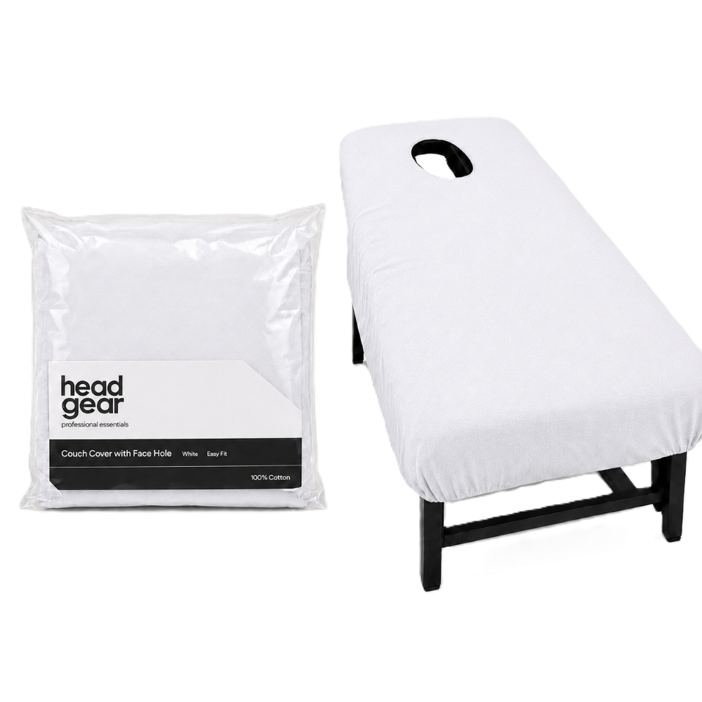 HEAD GEAR TOWELLING COUCH COVER - WHITE - WITH FACE HOLE