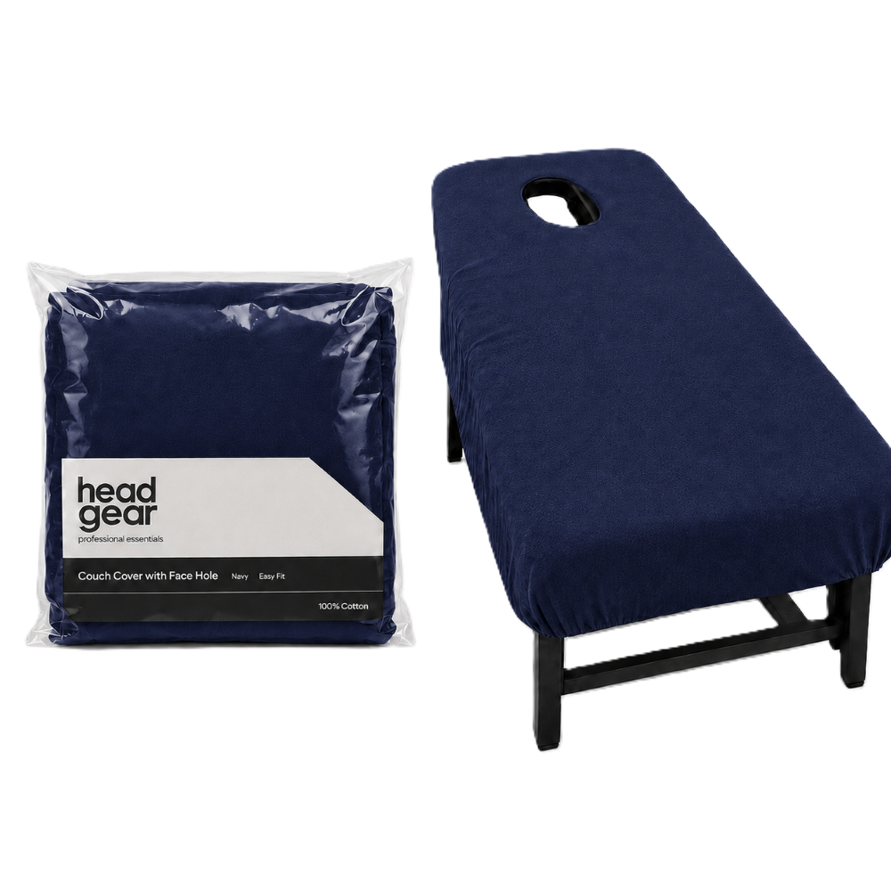 HEAD GEAR TOWELLING COUCH COVER - NAVY - WITH FACE HOLE