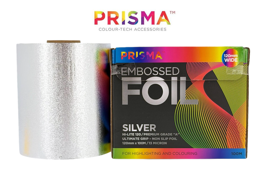 PRISMA EMBOSSED FOIL ROLL - SILVER 12CM X 100M
