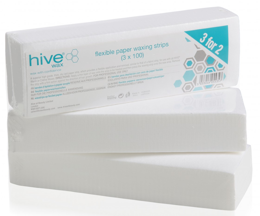 HIVE FLEXIBLE PAPER WAXING STRIPS - 100 pack - 3 FOR 2 OFFER PACK