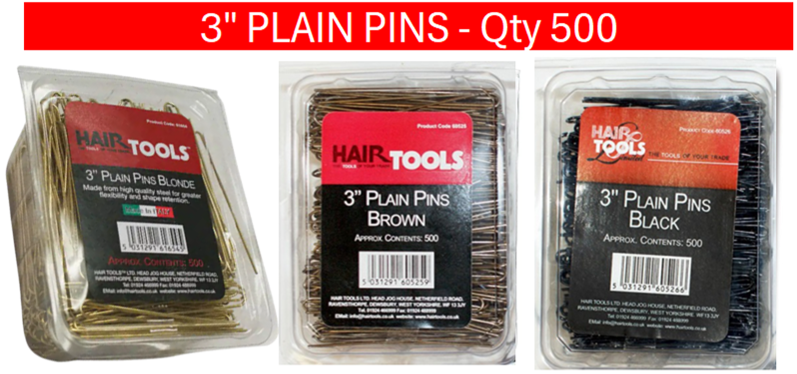 HAIR TOOLS 3" PLAIN PINS BROWN (500)