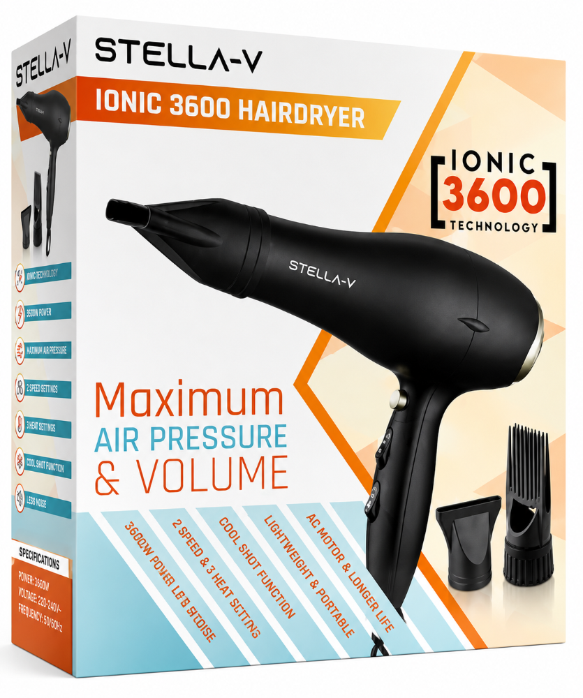 STELLA V IONIC 3600 HAIR DRYER - BLACK