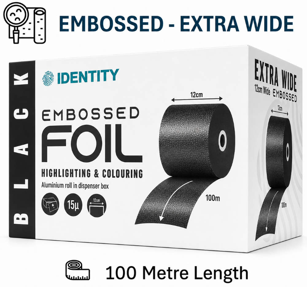 IDENTITY EMBOSSED EXTRA WIDE FOIL 12CM X 100M - MATTE BLACK