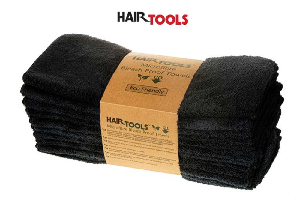 HAIR TOOLS MICROFIBRE BLEACH PROOF TOWELS - BLACK (12 PACK)